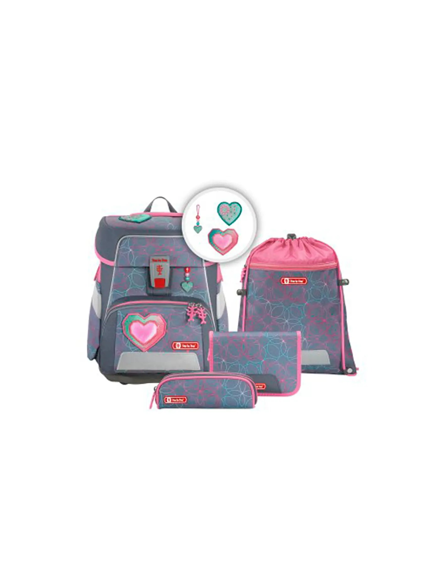 STEP BY STEP | Schultaschen Set 5tlg SPACE Glitter Heart | 